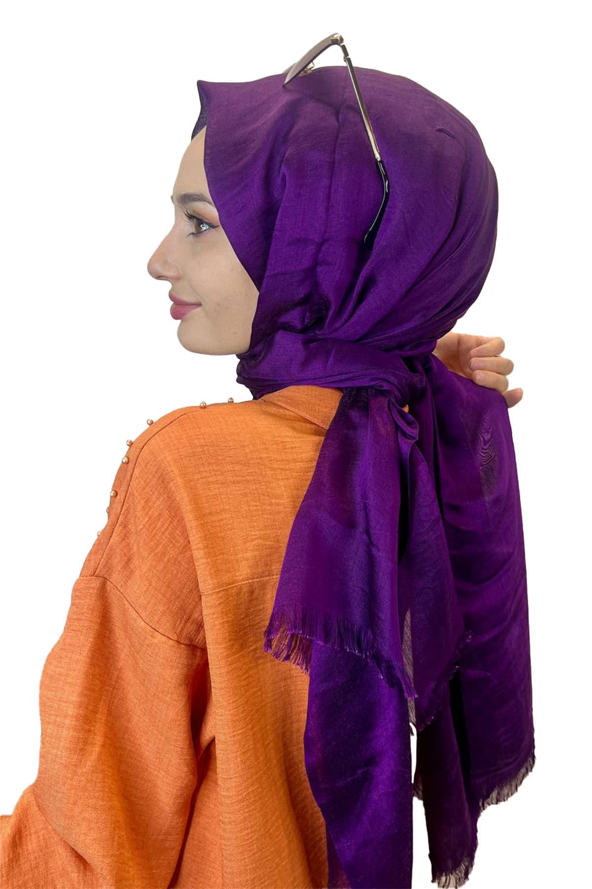 Arwella Lightly Shiny, Short Tasseled, 31 Different Colors Evening Dress Shawl 00957 PURPLE
