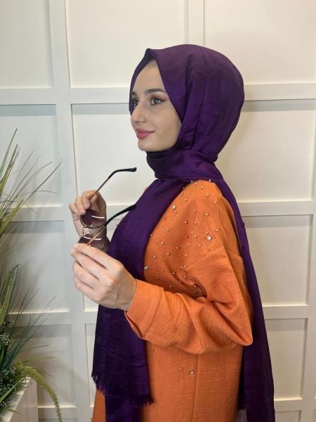 Arwella Lightly Shiny, Short Tasseled, 31 Different Colors Evening Dress Shawl 00957 PURPLE