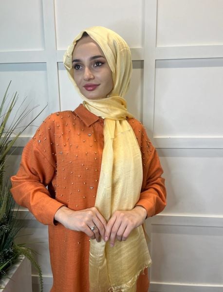 Arwella Lightly Shiny, Short Tasseled, 31 Different Colors Evening Dress Shawl 00957 LIGHT YELLOW