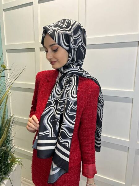 Siyane Scarf Colourful Rengarenk Desenli Şal 00801 GRİ