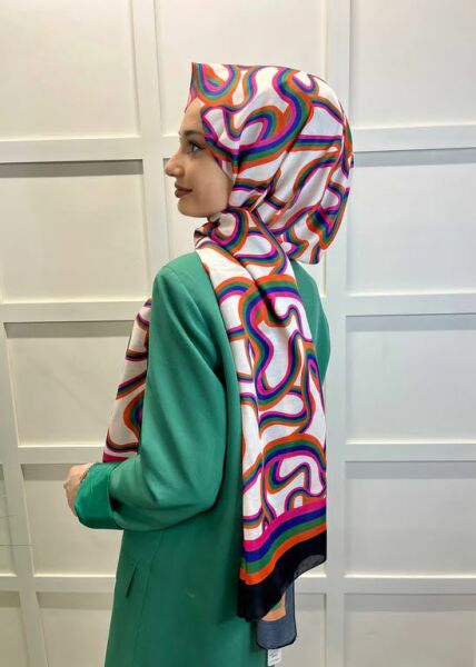 Siyane Scarf Colourful Rengarenk Desenli Şal 00801 KREM