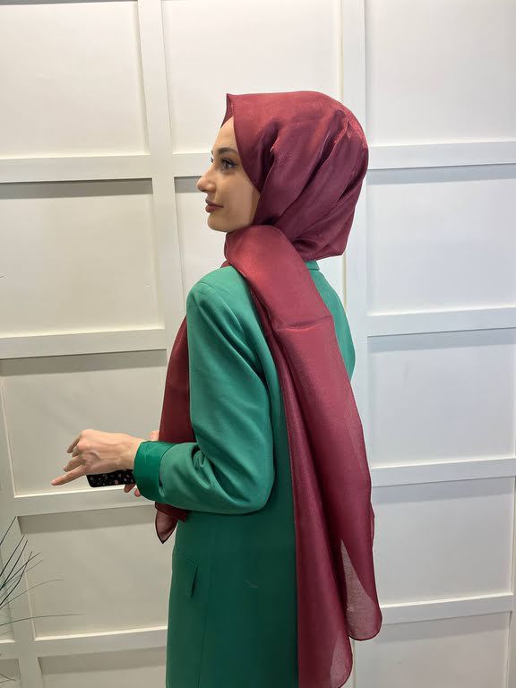 Siyane Scarf Tül Görünümlü Şal - Pırlanta Abiye Düğünlük Şal 00790 BORDO