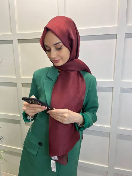 Siyane Scarf Tül Görünümlü Şal - Pırlanta Abiye Düğünlük Şal 00790 BORDO
