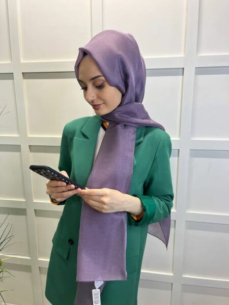 Siyane Scarf Tül Görünümlü Şal - Pırlanta Abiye Düğünlük Şal 00790 AÇIK MÜRDÜM