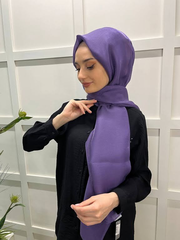 Siyane Scarf Tül Görünümlü Şal - Pırlanta Abiye Düğünlük Şal 00790 MOR