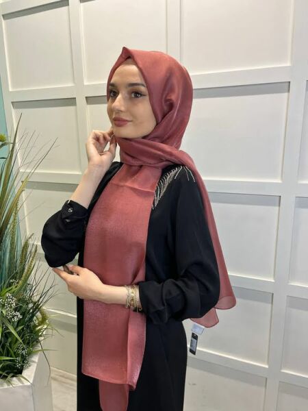 Siyane Scarf Pırlanta Abiye Düğünlük Şal 00790 GÜL KURUSU