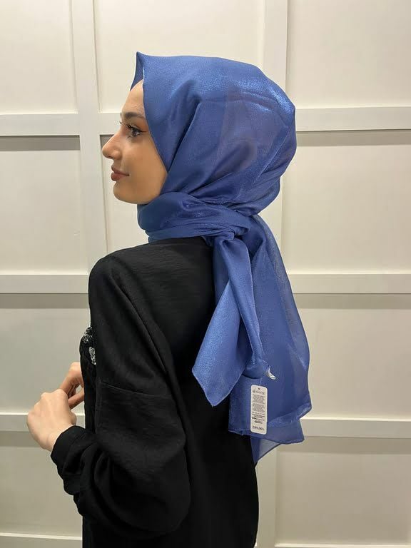 Siyane Scarf Tül Görünümlü Şal - Pırlanta Abiye Düğünlük Şal 00790 İNDİGO