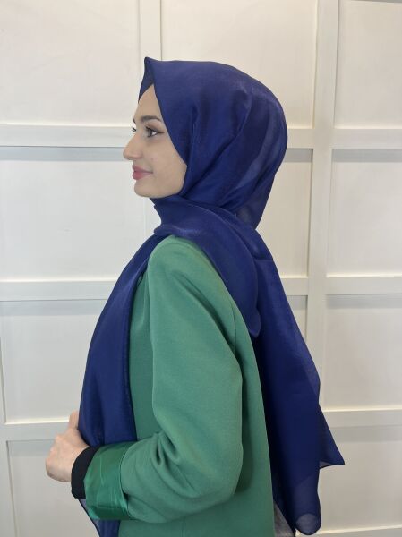 Siyane Scarf Tül Görünümlü Şal - Pırlanta Abiye Düğünlük Şal 00790 LACİVERT
