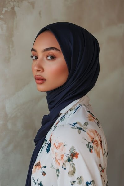 Shecarf Jersey Shawl - Stiched At The Ends - High Quality 00991 Navy Blue