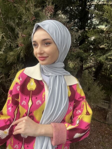 Shecarf Jersey Shawl - Stiched At The Ends - High Quality 00991 Light Silver