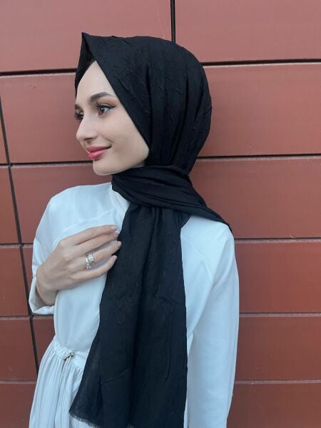 Shecarf, Cotton, Wrinkle-Free Bamboo Scarf Shawl 00958 BLACK