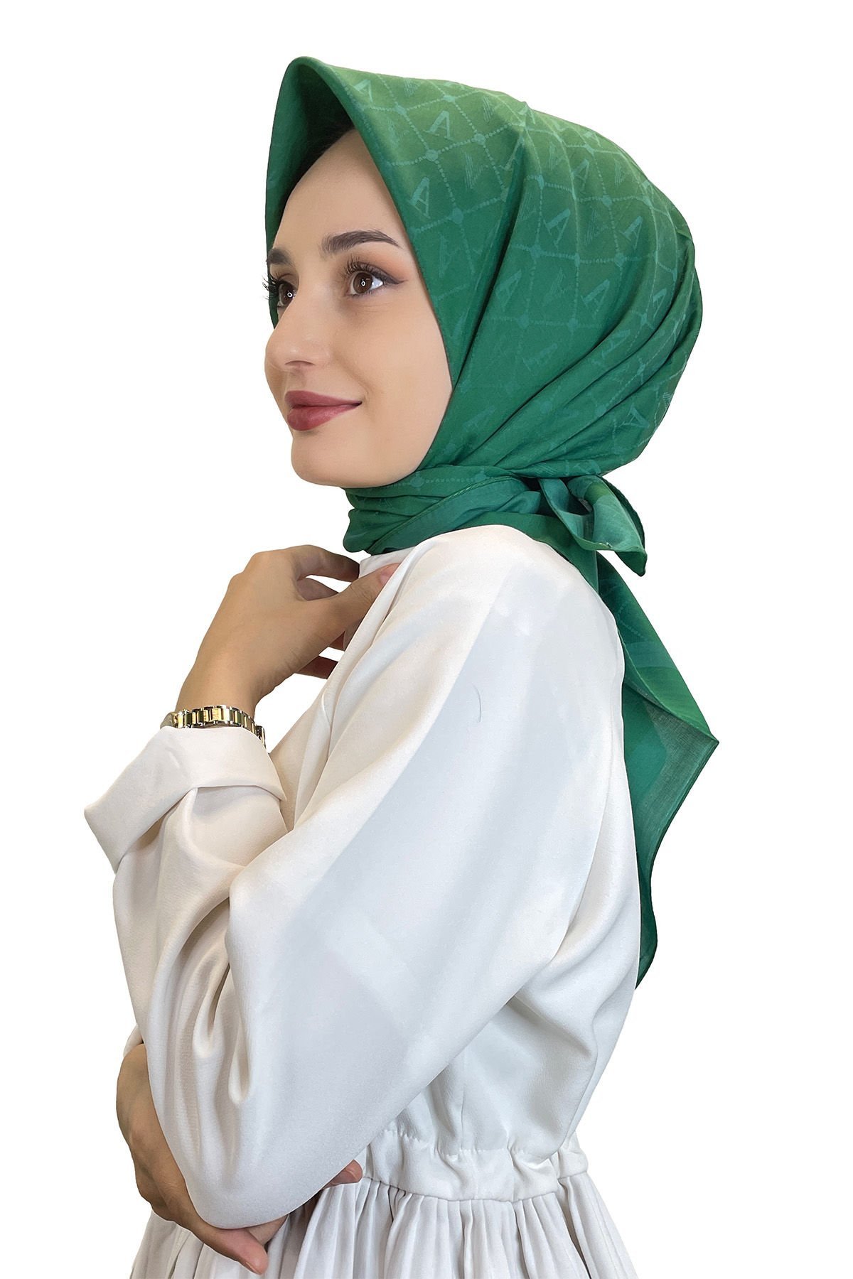 Armanda Monogram Eşarp - Logo Desenli Seher Tek Renk Eşarp AR3106 ZÜMRÜT