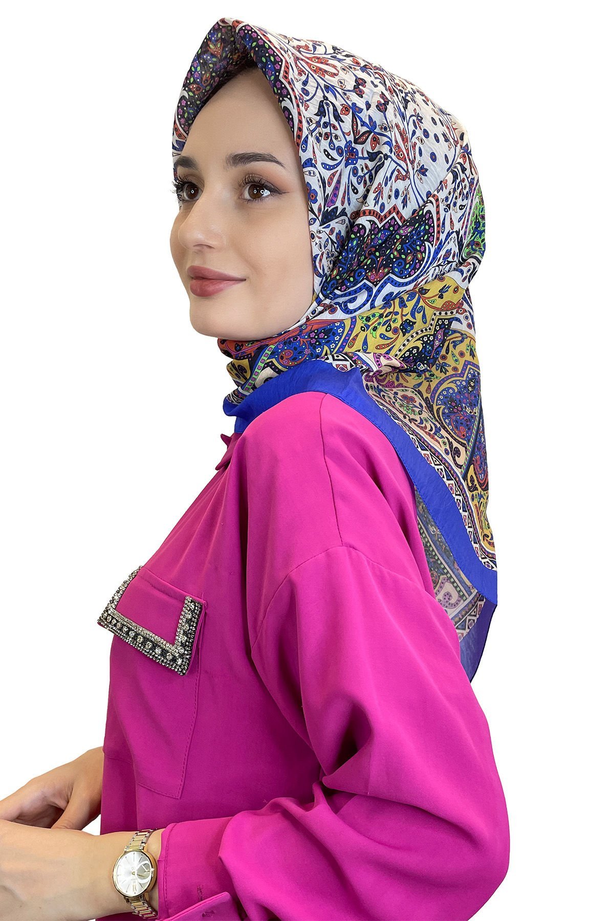 Loryan Scarf Diamond Eşarp -  Harmony  İpek Baskı Desenli Dökümlü Eşarp 01149 SAKS