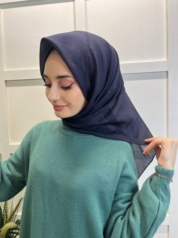 İpekevi Single Color 100% Cotton 100x100cm Scarf 01241 DARK BLUE