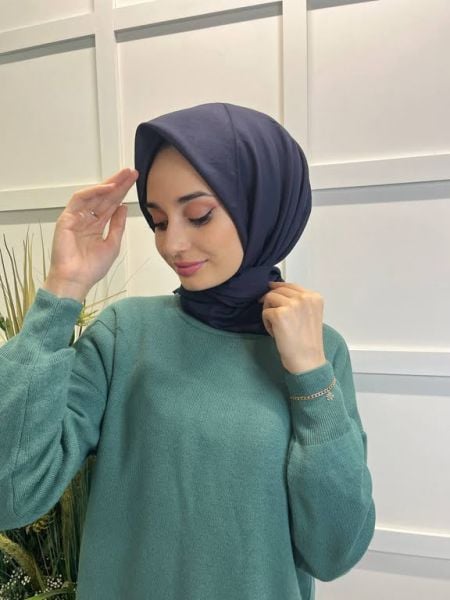 İpekevi Single Color 100% Cotton 100x100cm Scarf 01241 DARK BLUE