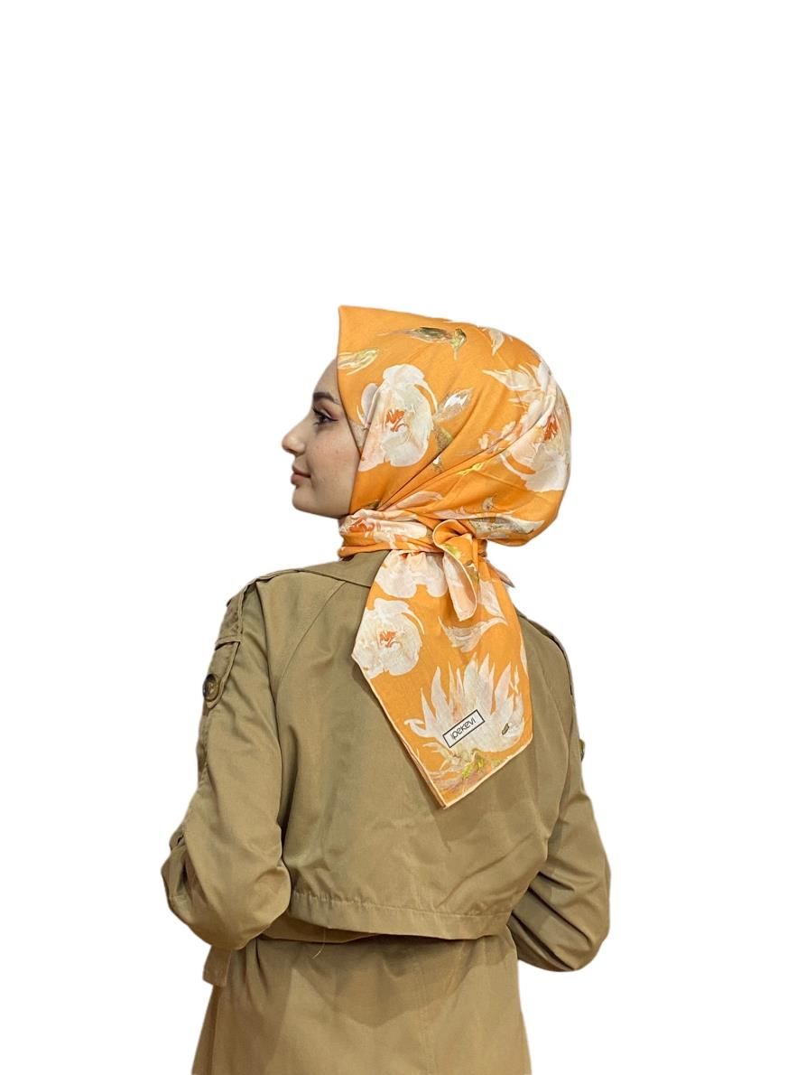 Qoza By İpekevi Pamuk Eşarp - %100 Pamuk 95x95cm Eşarp 1224 TURUNCU
