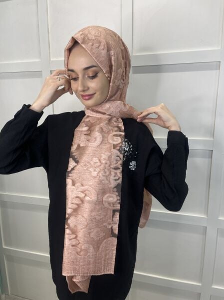 Shecarf Patterned Burnt Shawl, Cotton Shawl, Shawl Suitable for Evening Dresses and Daily Use 00990 SOMON