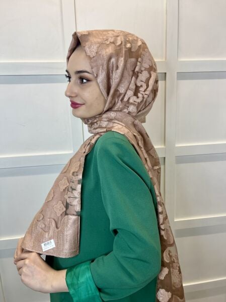 Shecarf Patterned Burnt Shawl, Cotton Shawl, Shawl Suitable for Evening Dresses and Daily Use 00990 LIGHT SALMON