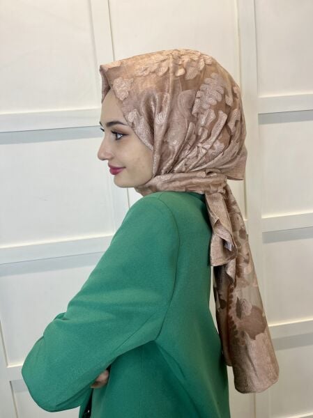 Shecarf Patterned Burnt Shawl, Cotton Shawl, Shawl Suitable for Evening Dresses and Daily Use 00990 LIGHT SALMON