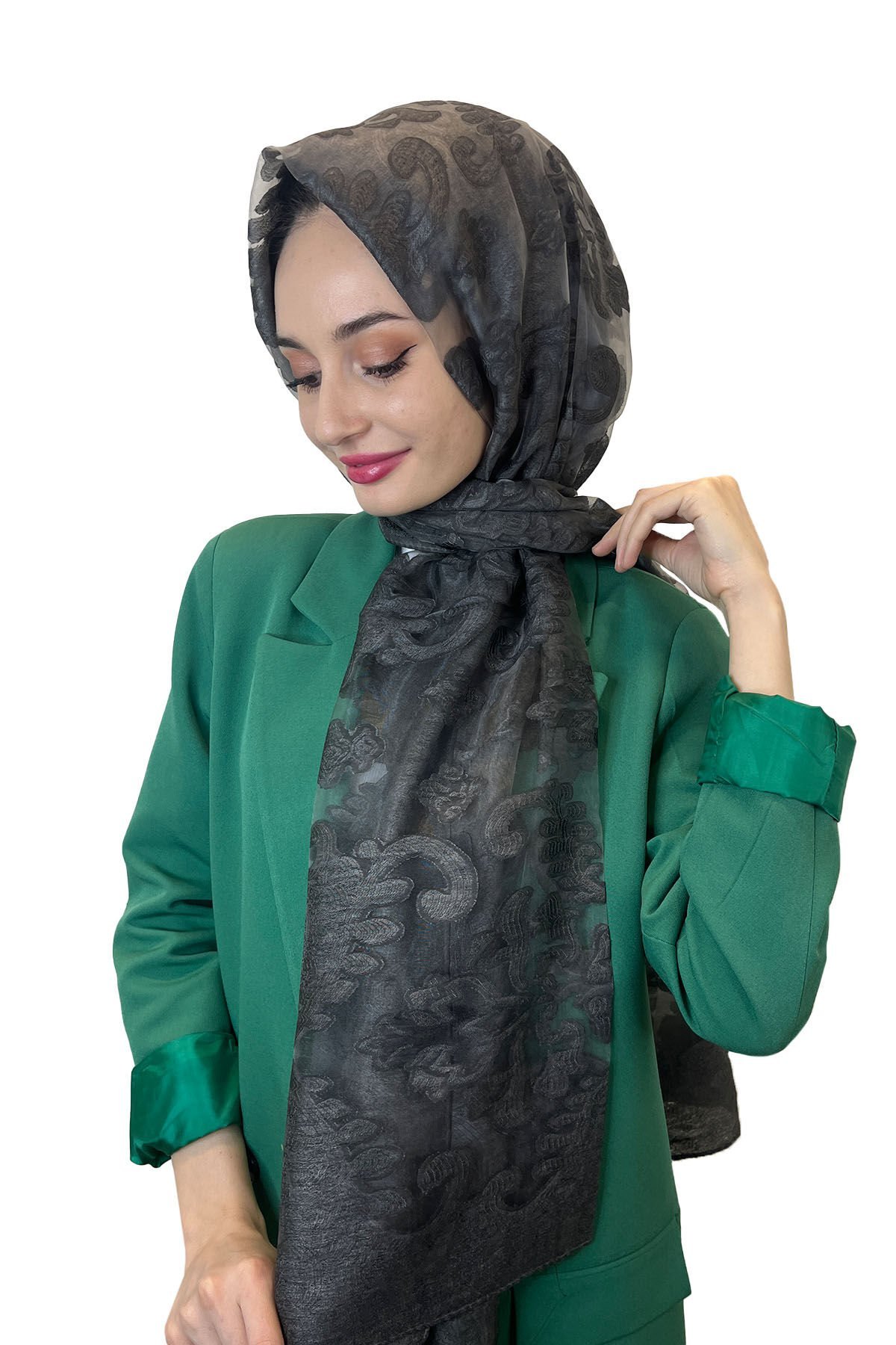 Shecarf Patterned Burnt Shawl, Cotton Shawl, Shawl Suitable for Evening Dresses and Daily Use 00990 DARK ANTHRACITE