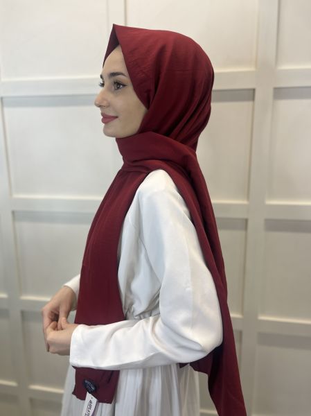 Pamuk Caz Şal, Eflatun Scarf Tek Renk Jazz Şal 1001 BORDO