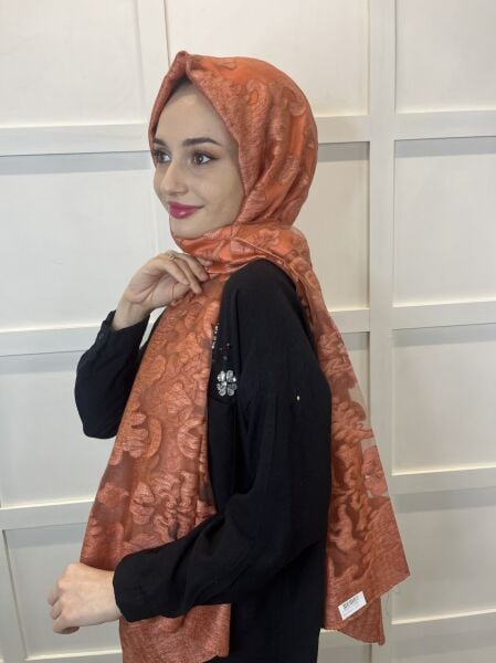 Shecarf Patterned Burnished Shawl, Cotton Shawl, Shawl Suitable for Evening Dresses and Daily Use 00990 TILE