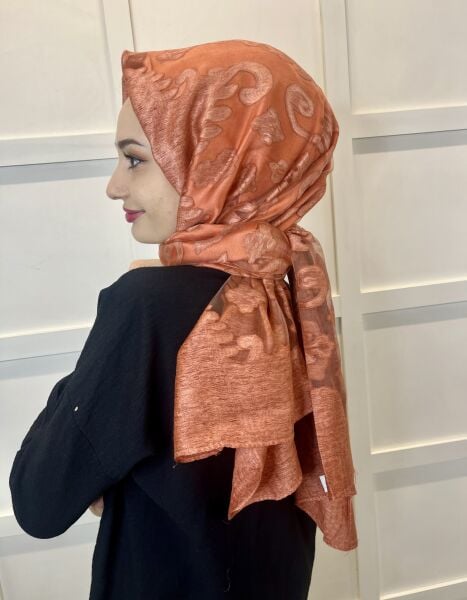 Shecarf Patterned Burnished Shawl, Cotton Shawl, Shawl Suitable for Evening Dresses and Daily Use 00990 TILE