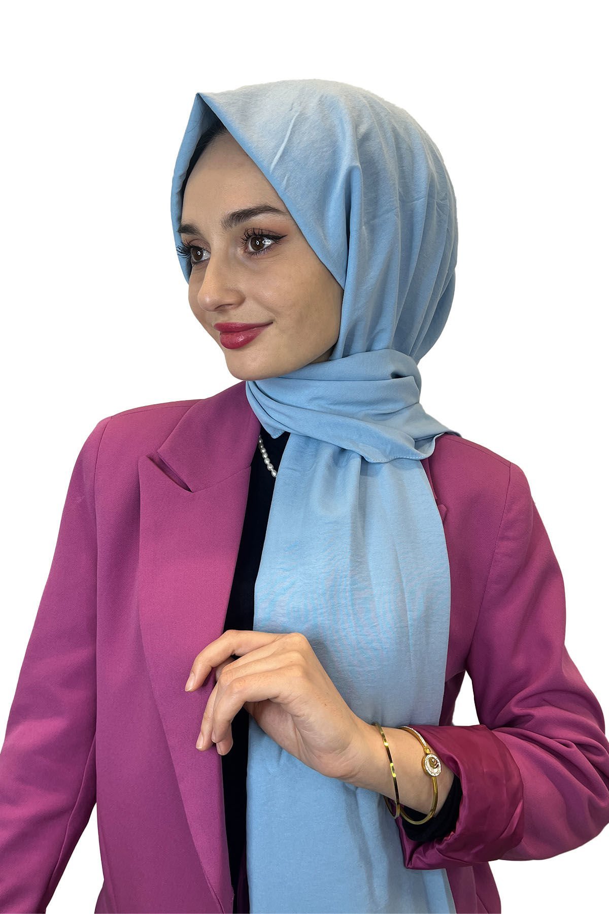 Pamuk Caz Şal, Eflatun Scarf Tek Renk Jazz Şal 1001 BEBE MAVİSİ