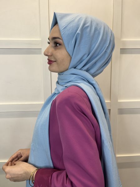 Pamuk Caz Şal, Eflatun Scarf Tek Renk Jazz Şal 1001 BEBE MAVİSİ