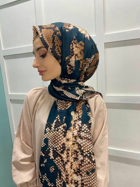 La Boutique Nostalji Herbal Yılan Derisi Desenli Şal 9005 PETROL MAVİSİ