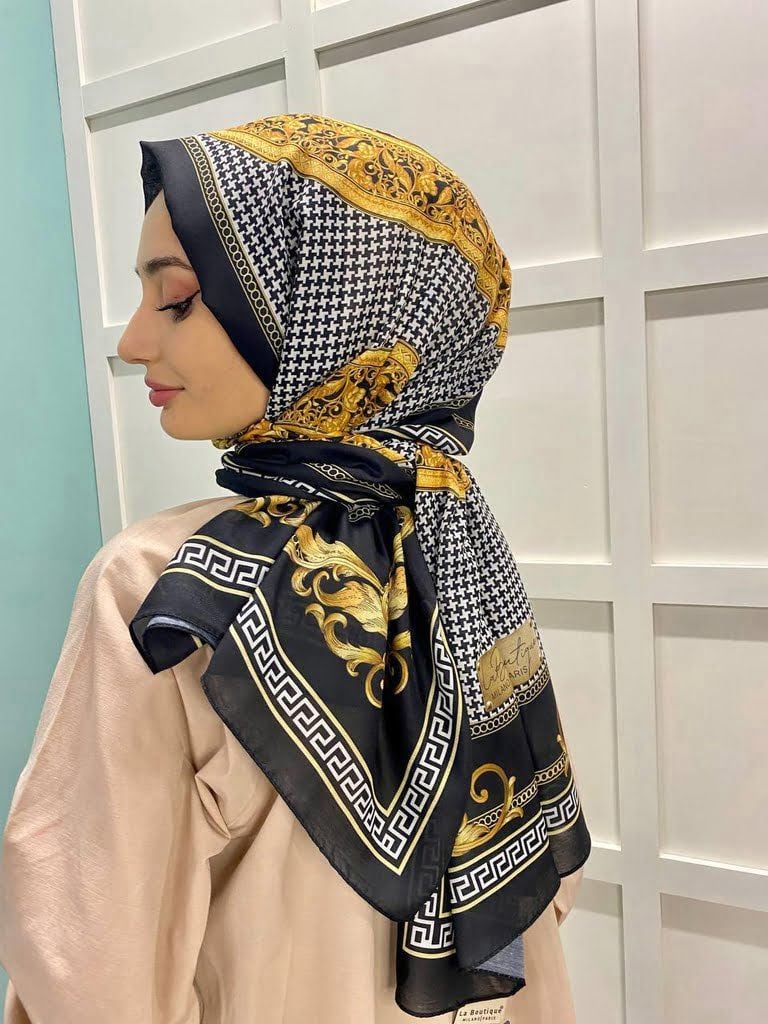 La Boutique Nostalji Herbal Kazayağı Desenli Şal 9006 SİYAH