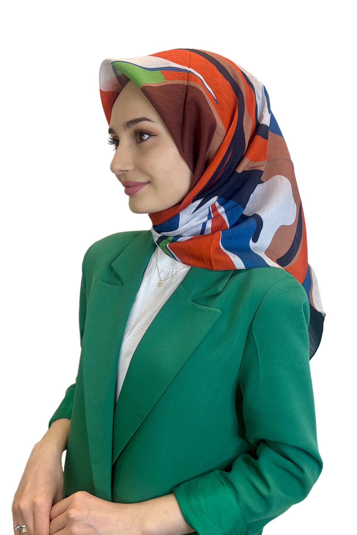 Loryan Scarf Diamond Eşarp, Girdap Desen, İpek Baskı, Özel Baskı Eşarp 00996 KAHVE