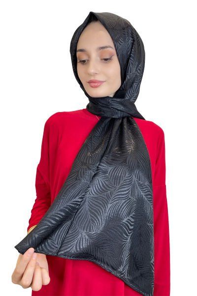 Rosley Jacquard Shawl - Kalina Leaf Patterned Jacquard Shawl 01121 BLACK