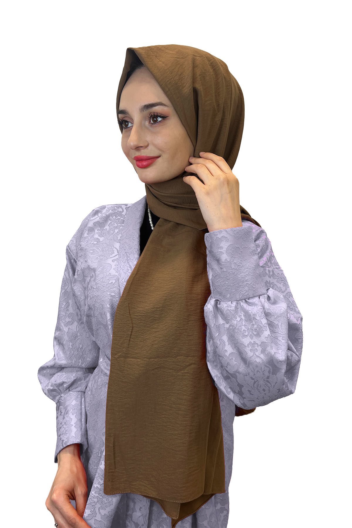 Pamuk Caz Şal, Eflatun Scarf Tek Renk Jazz Şal 1001 KAHVE