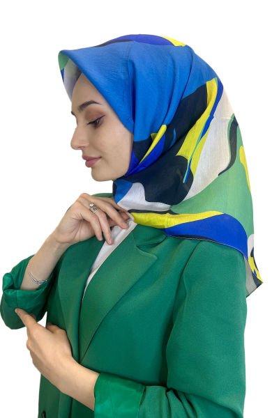 Loryan Scarf Diamond Eşarp, Girdap Desen, İpek Baskı, Özel Baskı Eşarp 00996 PETROL MAVİSİ