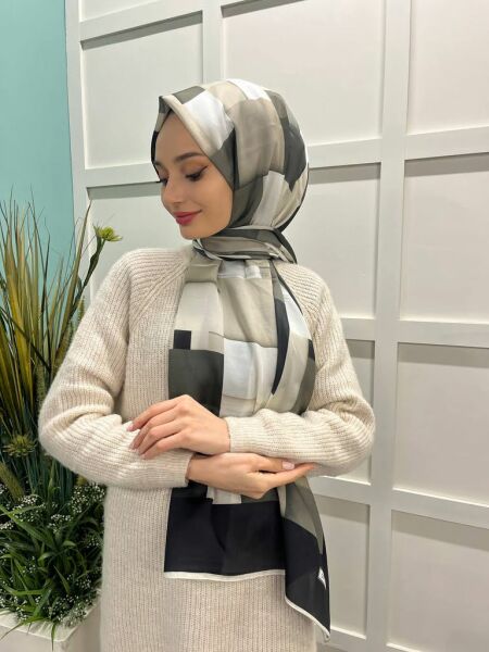 İpekevi Blend Çiçek Desenli Pamuklu (Cotton) Şal 1251 SİYAH TAŞ