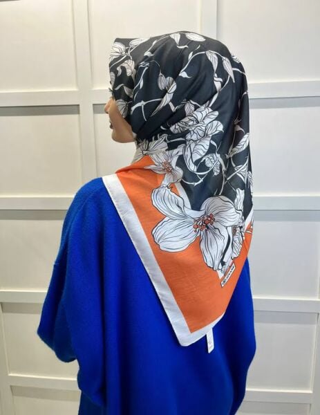 Siyane Scarf Pamuklu Flower Desen Pamuk Soft Eşarp 00804 TURUNCU