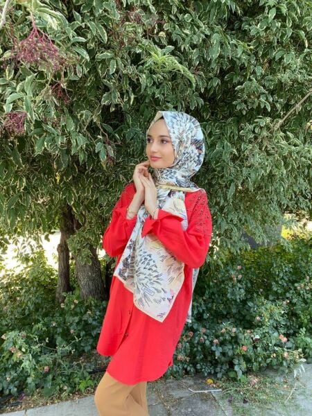 İpekevi Blend Şal - Çiçek Desenli Pamuklu Şal 1251 KREM SARI