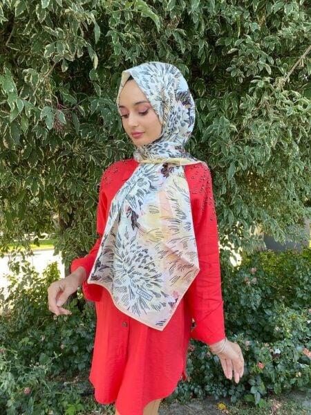 İpekevi Blend Şal - Çiçek Desenli Pamuklu Şal 1251 KREM SARI