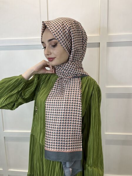 Siyane Scarf Pamuk Soft Şal, Geometrik Desen  01016 AÇIK TURUNCU