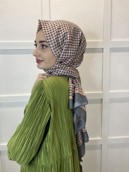 Siyane Scarf Pamuk Soft Şal, Geometrik Desen  01016 AÇIK TURUNCU