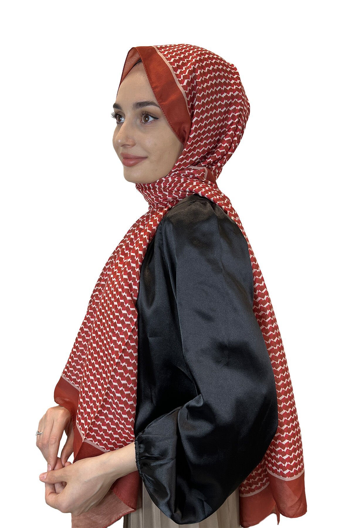 Siyane Scarf Pamuk Soft Şal, Geometrik Desen  01016 KİREMİT
