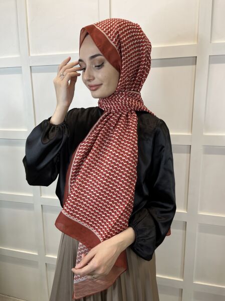 Siyane Scarf Pamuk Soft Şal, Geometrik Desen  01016 KİREMİT