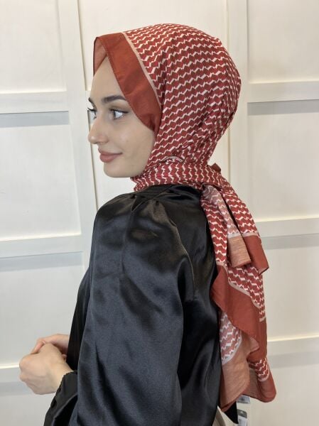 Siyane Scarf Pamuk Soft Şal, Geometrik Desen  01016 KİREMİT