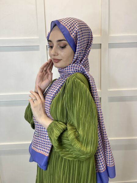 Siyane Scarf Pamuk Soft Şal, Geometrik Desen  01016 KOYU LİLA