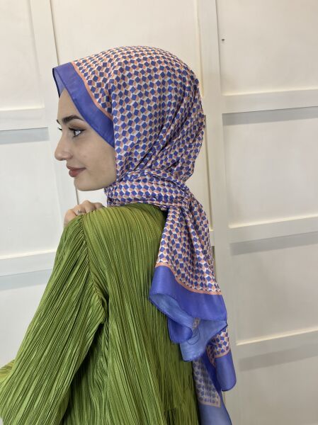 Siyane Scarf Pamuk Soft Şal, Geometrik Desen  01016 KOYU LİLA