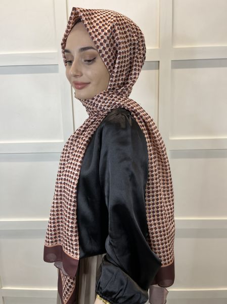 Siyane Scarf Pamuk Soft Şal, Geometrik Desen  01016 ACI KAHVE