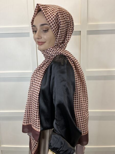 Siyane Scarf Cotton Soft Shawl, Geometric Pattern 01016 BITTER BROWN