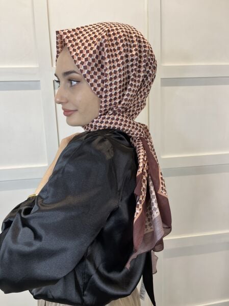 Siyane Scarf Cotton Soft Shawl, Geometric Pattern 01016 BITTER BROWN