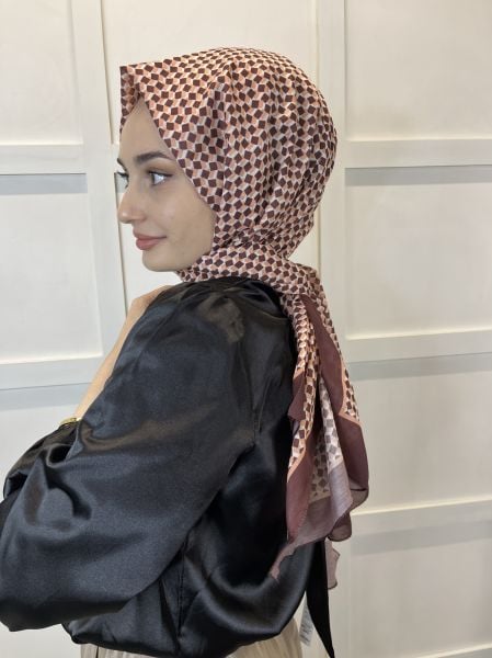 Siyane Scarf Pamuk Soft Şal, Geometrik Desen  01016 ACI KAHVE